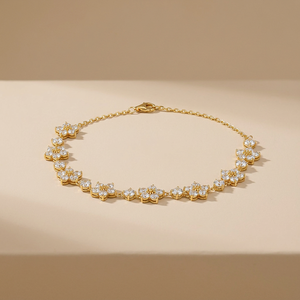 Pulsera de flores de diamantes de oro amarillo para mujer, diamantes de talla brillante redonda, joyería romántica para boda - Product Image 1