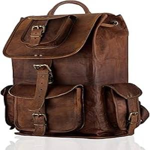 Vintage Distressed Leather <b>Laptop</b> <b>Backpack</b> for Men and <b>Women</b> | Dark Brown Leather Bag for Travel - Product Image 1