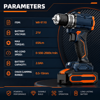 Perceuse sans fil 21V sans balais, couple élevé 65N.m, 2000 tr/min, visseuse électrique 2 vitesses avec batterie 2.0Ah, modèle TW-9110 OEM ODM