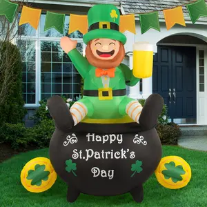 6FT St. Patrick của ngày Inflatable leprechaun Nồi của vàng trang trí sân Inflatable đồ trang trí bên