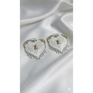 Dual-Tone Filigree Jhumka Drop <b>Earrings</b> <b>Silver</b> & Gold Deity Statement Dangles Wedding <b>Pearl</b> Droplet Temple Jewelry - Product Image 2