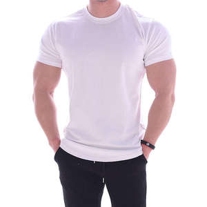 Logotipo personalizado en blanco Slim Fit Sport Gym Hombres Camisetas Correr Muscle Fit Curved Hem Camisetas - Product Image 3