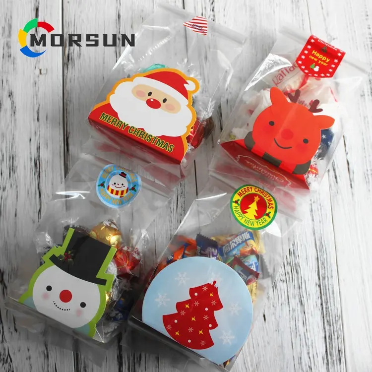 MorSun 50 sets/lot 4 Estilos Sacos De Plástico Claro e cartão de Natal embalagem sacos bolsas wrappers cupcake