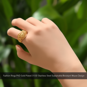 แหวนแฟชั่น ชุบทอง PVD สแตนเลสสตีล 316L ดีไซน์ลายถัก ทนทาน เป็นมิตรต่อสิ่งแวดล้อม - Product Image 3
