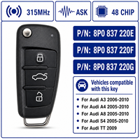 PN:8P0837220E,8X0837220 Télécommande intelligente intégrée 315Mhz 433MHz ASK 48 puces 3 boutons pour Audi A4 A5 A6