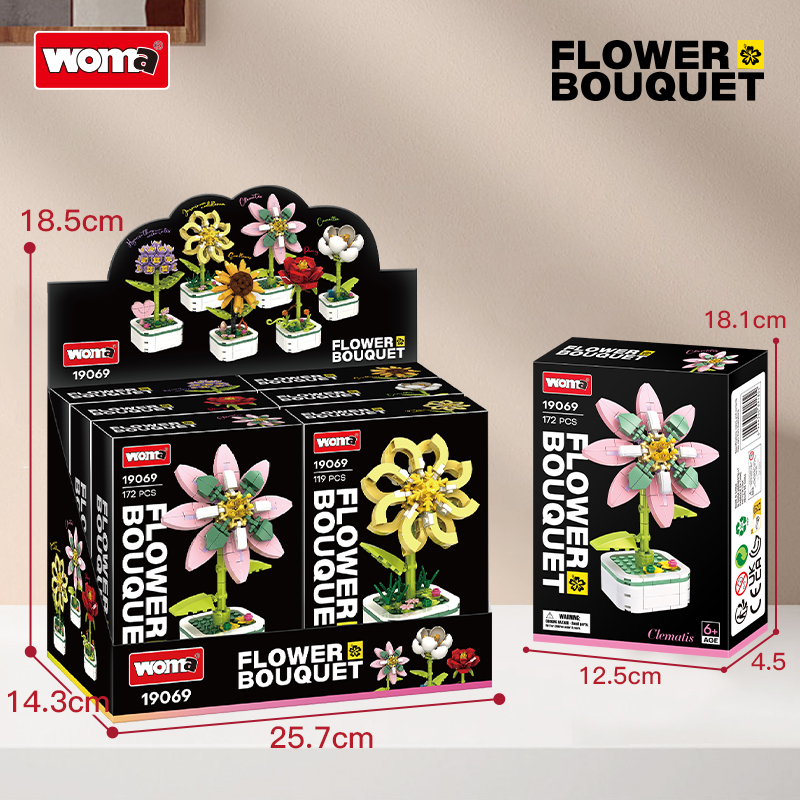 Woma Toys 19069 Flower 6 Style Building Block ABS Plastic Toy