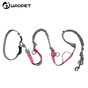 Factory Customized Security Dog Leash reflective double handles handfree running nylon bungee dog leash 10m