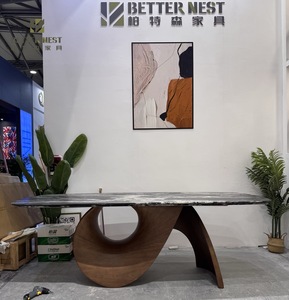 Bàn ăn phòng ăn hiện đại đơn giản mặt đá cẩm thạch chân gỗ nguyên khối thép không gỉ phong cách tối giản Ý cao cấp 8 chỗ ngồi - Product Image 1