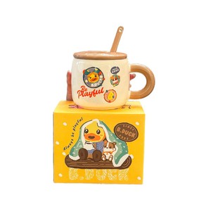 Zuo Mu Ceramic Mug With Lid And Spoon Cute Duck Design For Coffee Tea Water Office Home Use Gift <b>Present</b> Hand Painted Reusable - Product Image 3