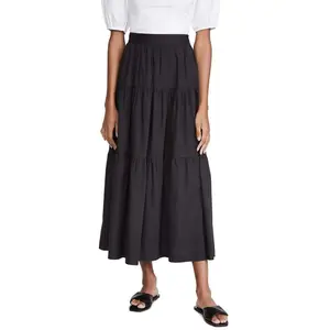 Boutique Women Clothing Oem Factory Elastic High Waist Casual Skirt A-line Black Vintage Long Skirt Women