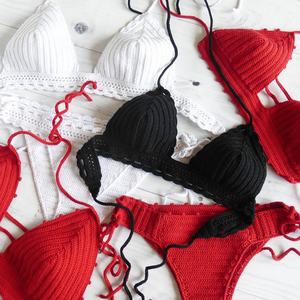 ชุดบิกินี่ถักโครเชต์ทำมือสำหรับผู้หญิง ชุดว่ายน้ำสองชิ้นน่ารักเซ็กซี่สำหรับสาวๆ ชุดชายหาดแบบผูกเชือกประดับคริสตัลพู่ห้อย ผลิตโดยตรงจากโรงงาน - Product Image 3