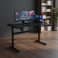 Bureau de jeu de bureau personnalisé en gros, pas cher, avec lumières LED, grand bureau long, bureau de jeu pour ordinateur PC RGB, coin avec porte-gobelet