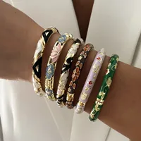 Bracelet Rinhoo élégant en émail givré à texture florale, plaqué or, tendance, avec strass floraux, pour femme, bijou de fête