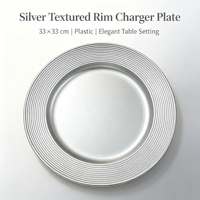 Assiette de présentation en PP argentée sur mesure avec anneau concentrique et motif gaufré pour la décoration de table de mariage et de fêtes