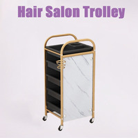 Chariot de rangement roulant 4 niveaux or et noir pour salon de coiffure, avec support pour sèche-cheveux, pour salon masculin
