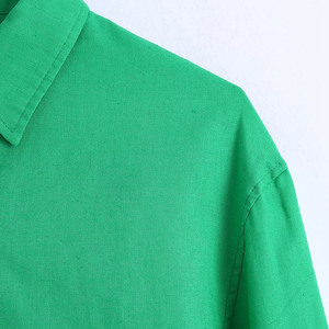 Mode féminine chemises à manches longues surdimensionné solide <span class=keywords><strong>vert</strong></span> Vintage femme Chic Blouse 100% coton rabattu chemises pour femmes - Product Image 5