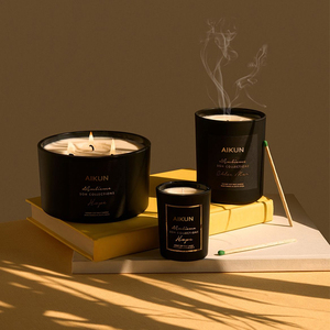 AIKUN Eco Friendly Clean Burning Black Glass Aromatherapy <b>Candle</b> Jar Home Fragrance Custom Logo Supplier for Bedroom Spa Gift - Product Image 5
