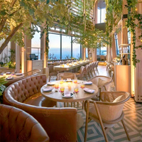 Vente en gros de meubles modernes pour café hôtel semi-circulaire patio restaurant, banquette, canapé en bois, ensemble table et chaises