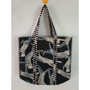 Sac fourre-tout matelassé vintage pour femme en coton indien, avec fermeture éclair, imprimé léopard fait main, personnalisable, pour toutes les saisons (hiver, été, printemps) - Product Image 2