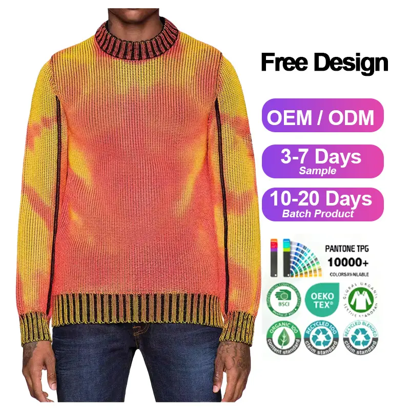 Maglione da uomo con logo personalizzato girocollo termocromatico in filato termocromico maglione lavorato a maglia maglione reattivo al calore da uomo