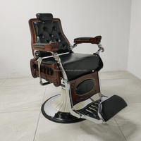 Chaise de barbier en cuir PU marron de style vintage avec accoudoir en bois pompe hydraulique robuste pour salon de coiffure