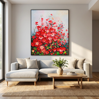 Peinture à l'huile originale florale, style peint à la main, texture épaisse, art mural botanique sur toile, cadre en aluminium noir, abstrait moderne