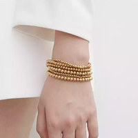 Bracelets Empilables Élastiques Plaqué Or 18K PVD en Acier Inoxydable Imperméable avec Perles Dorées, pour Adolescentes et Femmes