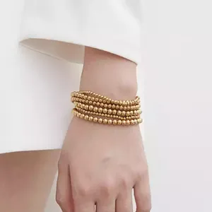 Set di gioielli impilati per ragazze adolescenti, placcato in oro 18 carati, metallo in acciaio inossidabile, elastico impilabile, braccialetti in rilievo