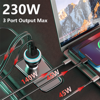 Chargeur de voiture USB C haute puissance 230W, adaptateur PD 140W QC 45W, chargeur de téléphone 3 ports Type C pour ordinateur portable MacBook iPhone iPad Samsung