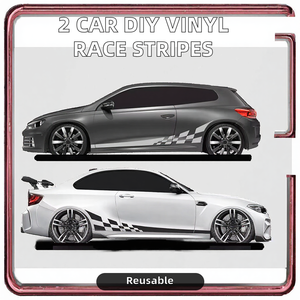 2pcs <b>Car</b> Side <b>Stripe</b> Stickers 220x25cm Vinyl Body Decals Checkered Flag <b>Car</b> Wrap Film Racing Style - Product Image 2