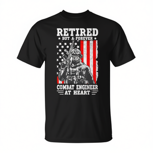 T-shirt d'ingénieur de combat en retraite, design drapeau américain, cadeau pour vétéran militaire, unisexe, adulte, manches courtes, col rond - Product Image 2