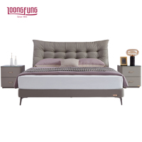 Cadre de lit en cuir véritable King Size LOONGFUNG, fabricant, avec sommier en bois de pin massif et tête de lit capitonnée, mobilier de chambre à coucher