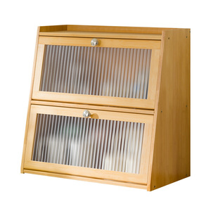 Desktop Storage Box Bamboo Cup Cabinet With Glass Door Kitchen Tableware Organizer <b>Rectangle</b> Standing Type Covered - Product Image 5