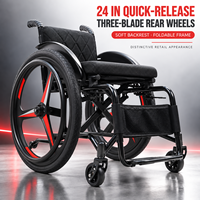 Fauteuil roulant manuel Simplywalke L-5802-C avec roues à trois lames à dégagement rapide de 24 pouces et cadre en aluminium pliable