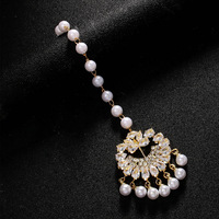 Chaîne de cheveux ethnique indienne N&S avec perles traditionnelles et strass, bijou de tête de mariée