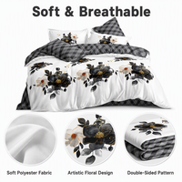 Ensemble de literie élégant noir à motifs floraux, housse de couette blanche à fleurs artistiques, 3 pièces de linge de lit, en stock en Pologne pour le dropshipping UE