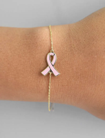 Bracelet en acier inoxydable plaqué or 18 carats avec ruban rose émaillé Jietao, bijoux personnalisés pour la sensibilisation au cancer du sein pour femmes, résistant à l'eau