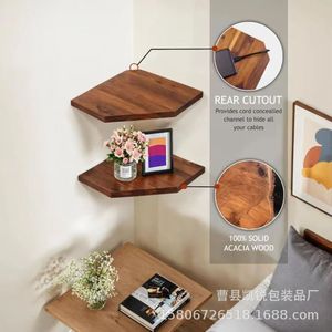 Wooden Triangular <b>Wall</b> <b>Mounted</b> Corner <b>Shelf</b> For Living Room Kitchen Storage Rack Durable Polygon Shape 1 Layer - Product Image 3