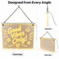 Tableau d'écriture LED suspendu personnalisé en acrylique avec chaîne, lumière USB blanc chaud, panneau à messages effaçable, décoration personnalisée