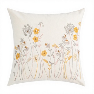 Farmhouse Vintage Floral Embroidery Cotton Decorative Pillowcases <b>Throw</b> Pillow Covers 18x18 for Hotel & Home Use - Product Image 2