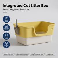 Bac à litière intégré pour chat avec support de pelle latérale, toilettes pour animaux à bords hauts anti-éclaboussures, conception à entrée en U