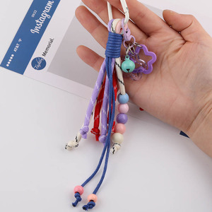 Lanière perlée style coréen color block, porte-clés DIY fait main, breloque, sangle de téléphone portable, taille moyenne, rose, bleu, vert, violet clair - Product Image 4
