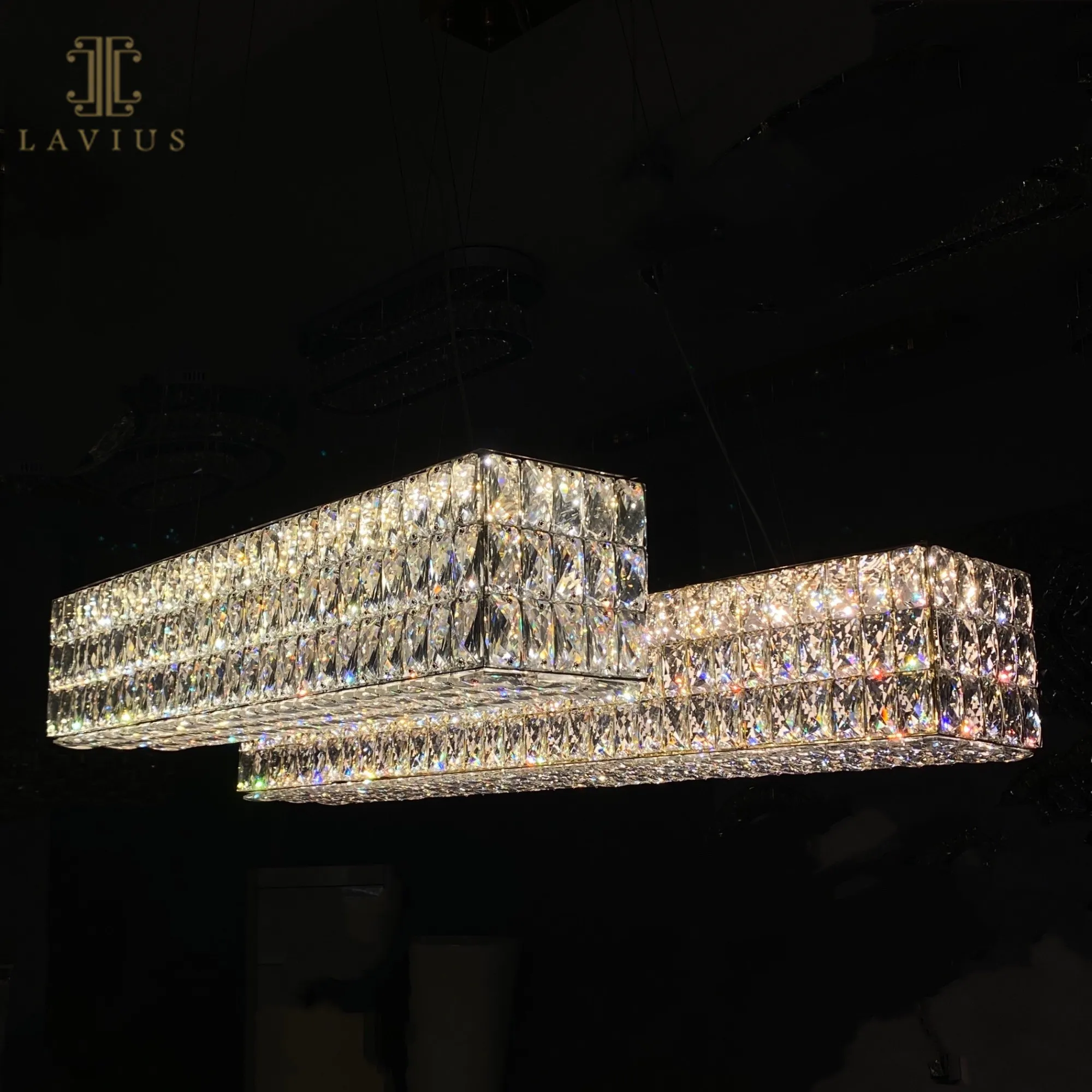 Factory Price Contemporary Lamp Luxury Villa Hotel Decorative Dining Room Pendant Light Ceiling Crystal Rectangle Chandelier