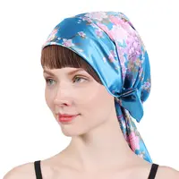 Amazon Cetakan Satin Bonnet Tidur dengan Dasi untuk Bungkus Rambut Keriting Wanita Syal Kepala Wanita Bungkus Pita Ikat Kepala Cetak Jilbab Turban 226