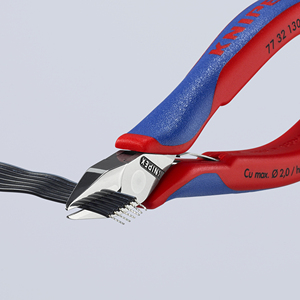Cortadores diagonales Knipex 77 32 130, cortador de cables de acero de entrada frontal para cables de cinta, mango de agarre suave - Product Image 1