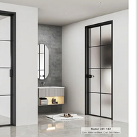 Porte de salle de bain coulissante en verre dégradé à cadre ultra-fin, double vitrage, sur mesure, bleue, pour usage résidentiel