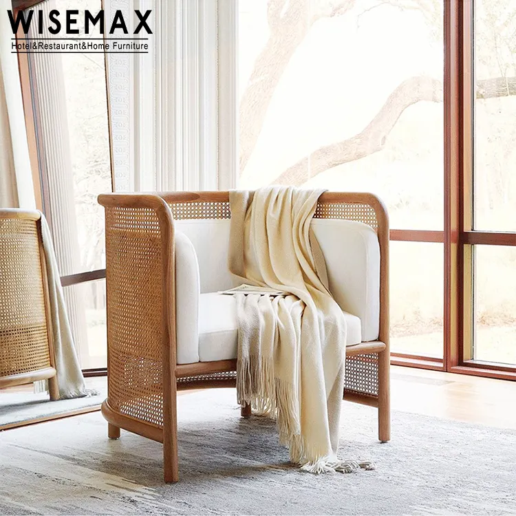 Wisemax Meubels Groothandel Moderne Massief Essenhout Frame En Rotan Sofa Stoel Woonkamer Comfortabele Sofa