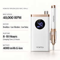 Machine à ongles professionnelle rechargeable HOWYEA avec moteur sans balais 40000 tr/min - Portable pour salon et usage domestique, manucure professionnelle