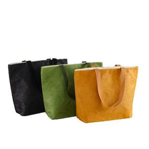 Sac fourre-tout en papier Tyvek Dupont noir imperméable et réutilisable avec impression de logo personnalisé et poignée en toile - Product Image 1