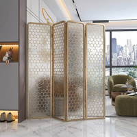 Paravent décoratif pliable en acier inoxydable découpé au laser sur mesure, séparateur de pièce pliable avec motif en grille pour intérieur de luxe